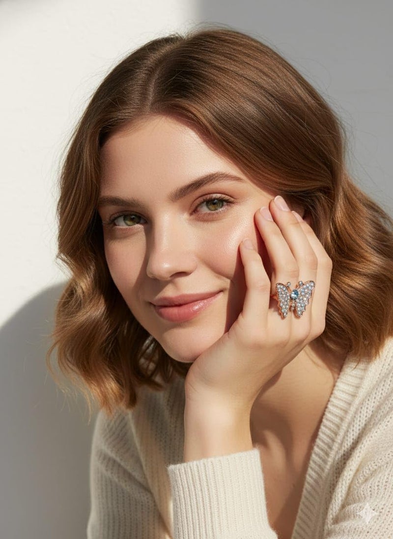 CRUSSTIQUE GOLD® Vintage Style Statement Ring Set with Crystal Rhinestone Floral Design - Image 3